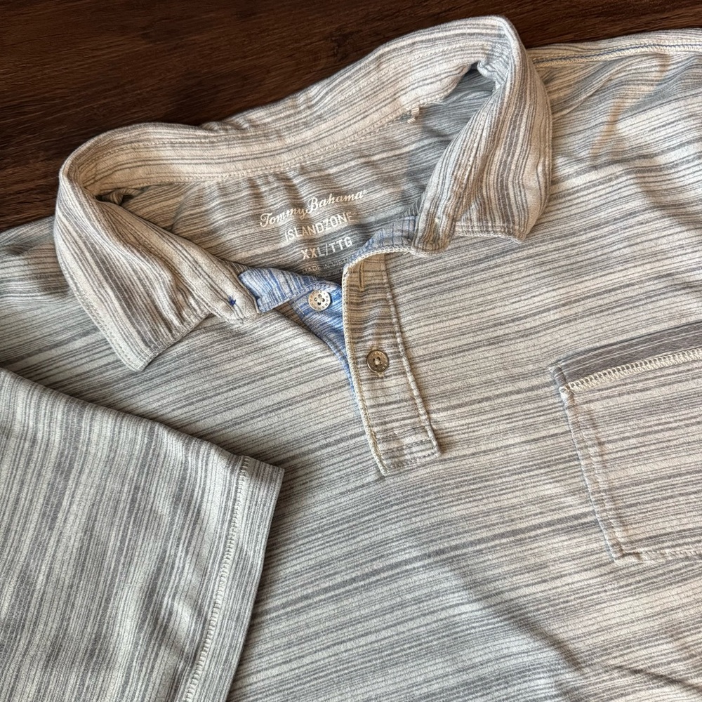 Tommy Bahama Mens Polo Shirt Island Zone Polo 2XL Stripe Gray Golf Casual Dad
